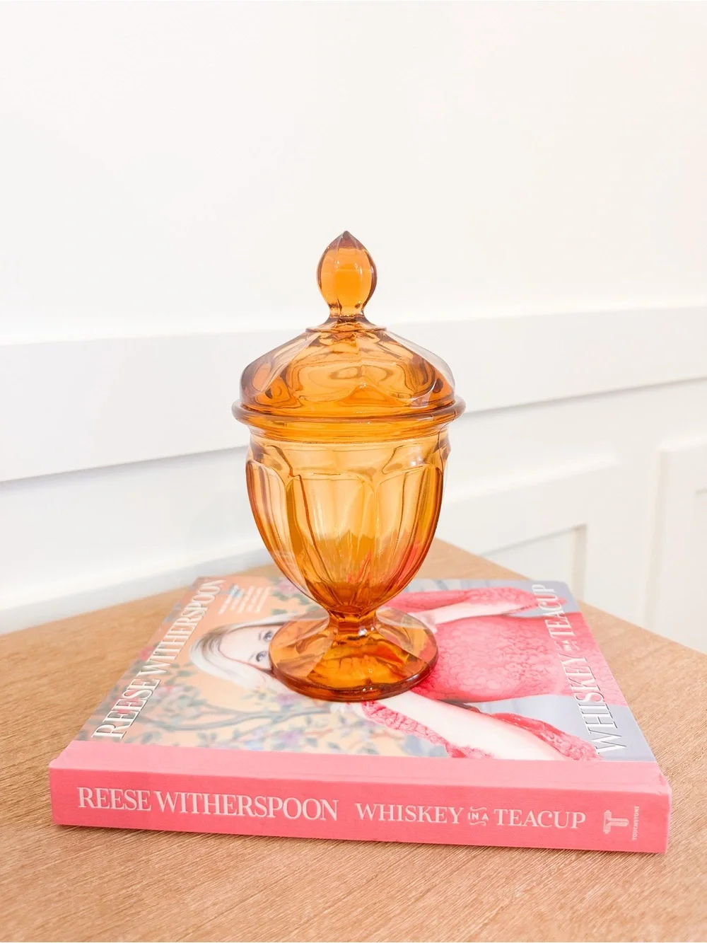 Amber Glass Covered Candy Dish - Vintage Style